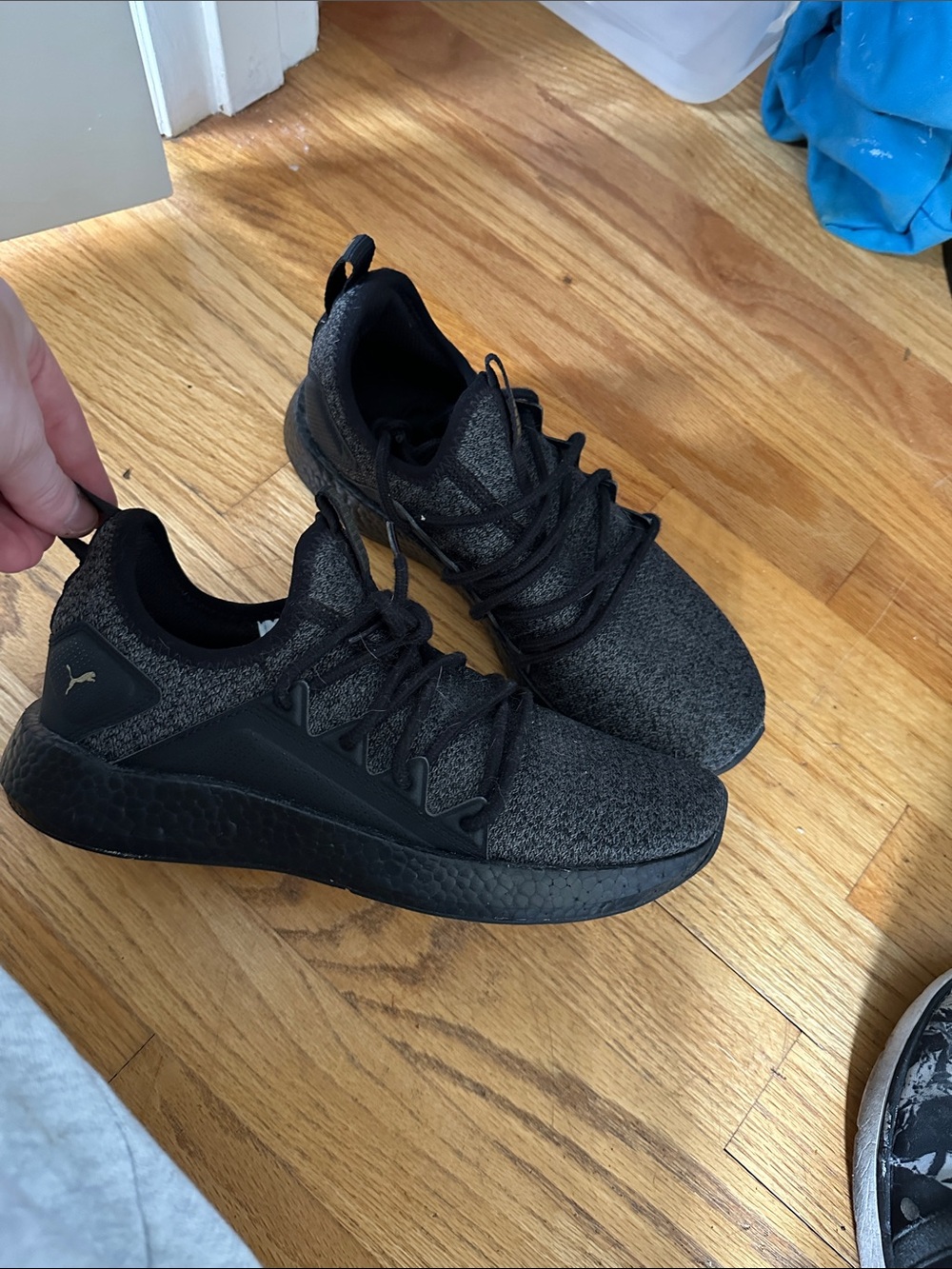 Puma Black/Charcoal Knit Lace-Up Sneakers